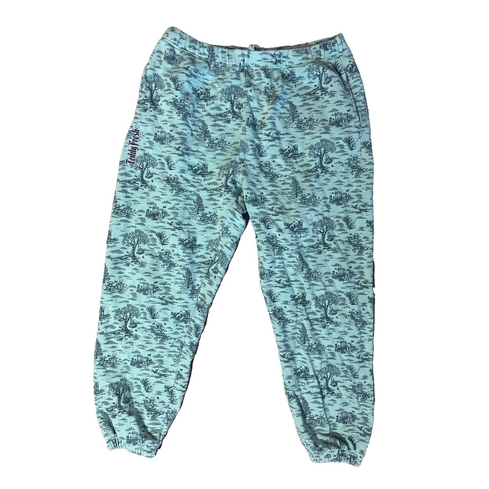 Teddy Fresh Story Sweat Pants Hunting Teddy Bear Toile Print Green Unisex XL